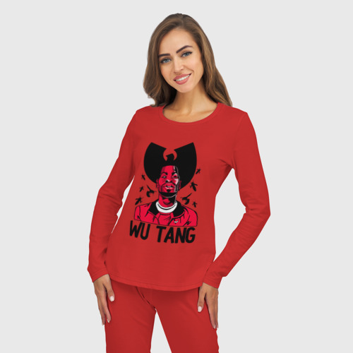 Женская пижама с лонгсливом хлопок Wu tang clan, цвет красный - фото 5