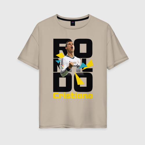 Женская футболка хлопок Oversize Ronaldo, цвет миндальный