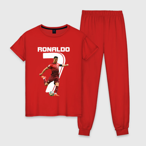 Женская пижама хлопок с принтом Ronaldo, вид спереди #2