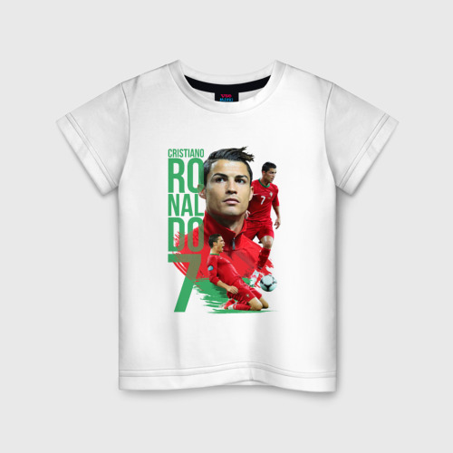 Детская футболка из хлопка с принтом Ronaldo, вид спереди №1
