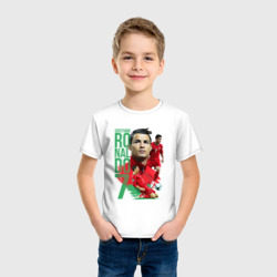 Футболка с принтом Ronaldo для ребенка, вид на модели спереди №2. Цвет основы: белый