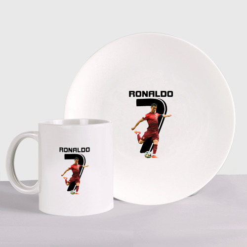 Набор: тарелка + кружка с принтом Ronaldo, вид спереди №1