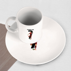 Набор: тарелка кружка с принтом Ronaldo для любого человека, вид спереди №3. Цвет основы: белый