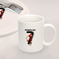 Набор: тарелка кружка с принтом Ronaldo для любого человека, вид спереди №2. Цвет основы: белый
