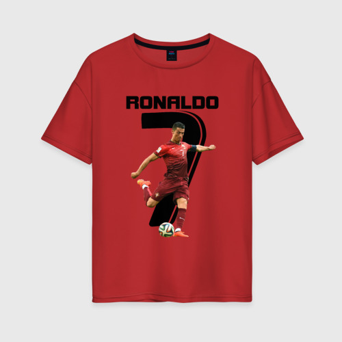 Женская футболка хлопок Oversize Ronaldo, цвет красный
