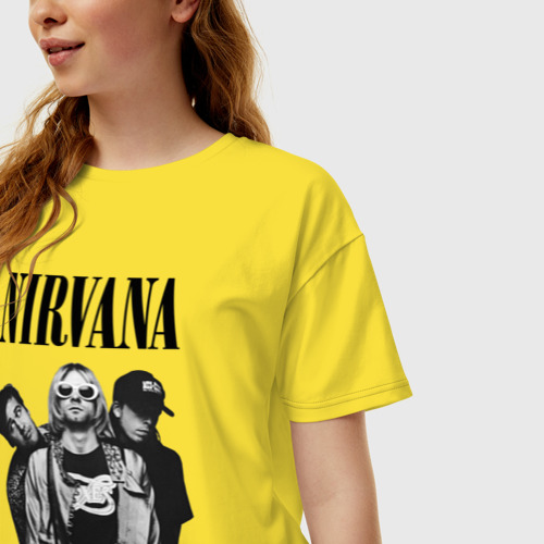 Женская футболка хлопок Oversize Nirvana Group, цвет желтый - фото 3