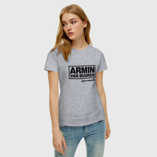 Женская футболка хлопок с принтом Armin van Buuren, фото на моделе #1