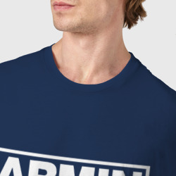 Футболка с принтом Armin van Buuren для мужчины, вид на модели спереди №4. Цвет основы: темно-синий