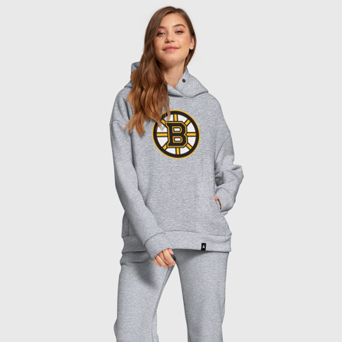 Женский костюм хлопок Oversize с принтом Boston Bruins, фото на моделе #1