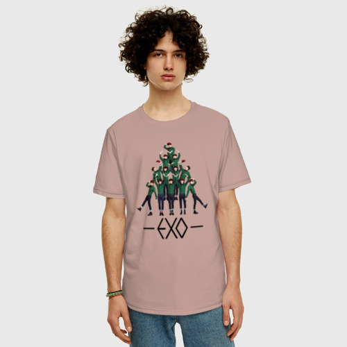 Мужская футболка хлопок Oversize EXO, цвет пыльно-розовый - фото 3