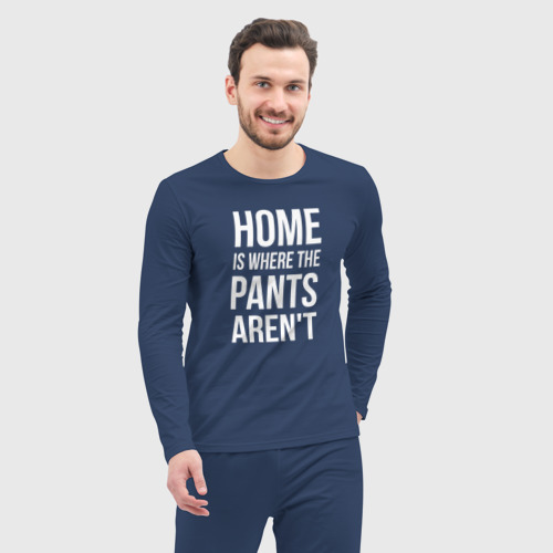 Мужская пижама с лонгсливом хлопок Дом там, где штаны не нужны, цвет темно-синий - фото 5
