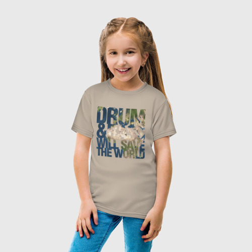 Детская футболка хлопок Drum&Bass Will Save The World, цвет миндальный - фото 5