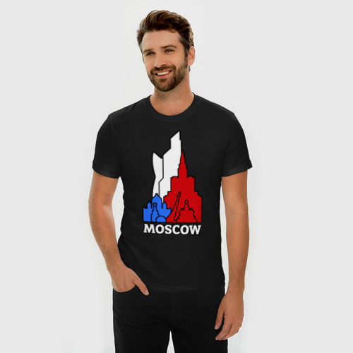 Мужская футболка хлопок Slim Москва. Россия, цвет черный - фото 3