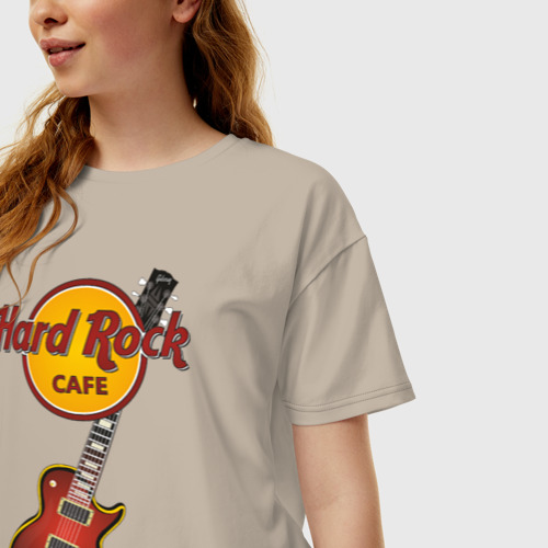Женская футболка хлопок Oversize с принтом Hard Rock cafe, фото на моделе #1