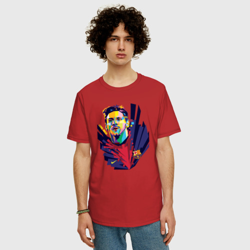 Мужская футболка хлопок Oversize с принтом Лионель Месси, фото на моделе #1