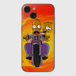 Чехол для iPhone 15 силиконовый с защитой камеры Симпсоны на байке