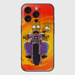 Чехол для iPhone 16 Pro силиконовый с защитой камеры Симпсоны на байке