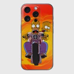 Чехол для iPhone 15 Pro силиконовый с защитой камеры Симпсоны на байке