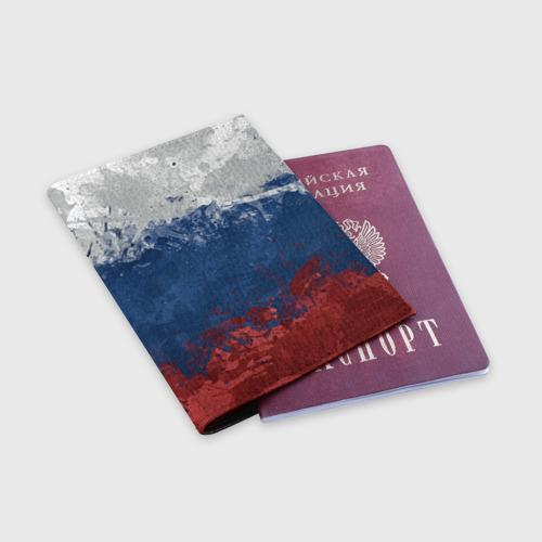Обложка для паспорта матовая кожа Флаг России, цвет черный - фото 3
