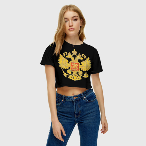 Женская футболка Crop-top 3D Герб России, цвет 3D печать - фото 4