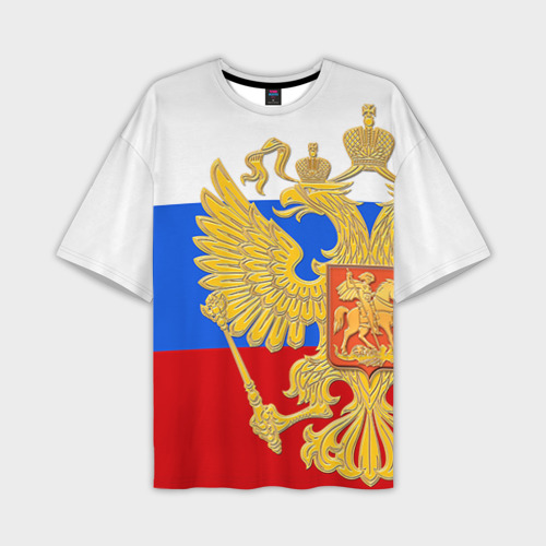 Мужская футболка oversize 3D Флаг и герб РФ, цвет 3D печать