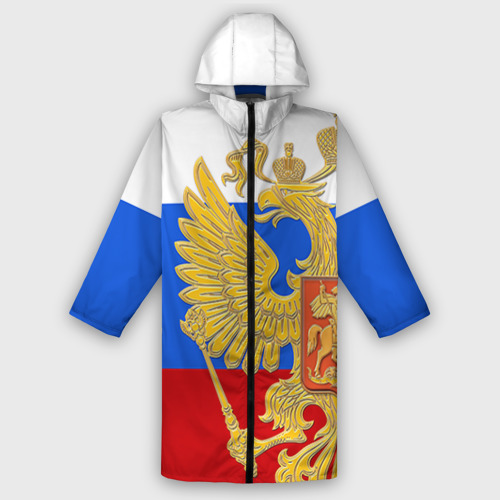 Мужской дождевик 3D Флаг и герб РФ, цвет белый