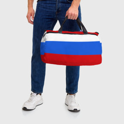 Сумка с принтом Флаг и герб РФ для любого человека, вид сзади №2. Цвет основы: белый