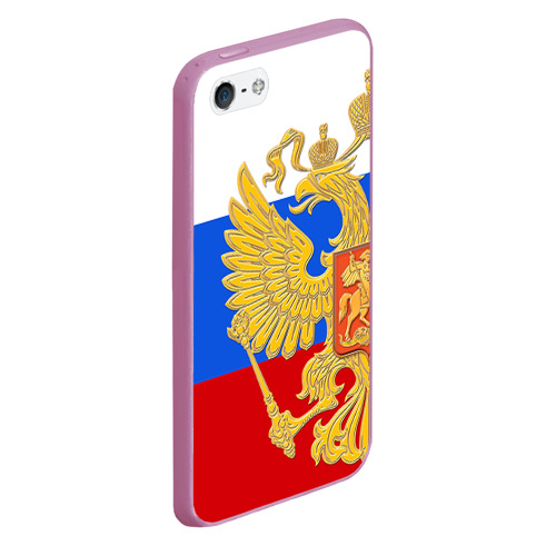 Чехол для iPhone 5/5S матовый Флаг и герб РФ, цвет розовый - фото 3