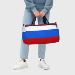 Сумка с принтом Флаг и герб РФ для любого человека, вид сзади №3. Цвет основы: белый