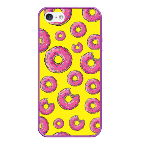 Чехол для iPhone 5/5S матовый Пончики, цвет фиолетовый