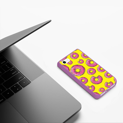 Чехол для iPhone 5/5S матовый Пончики, цвет фиолетовый - фото 5