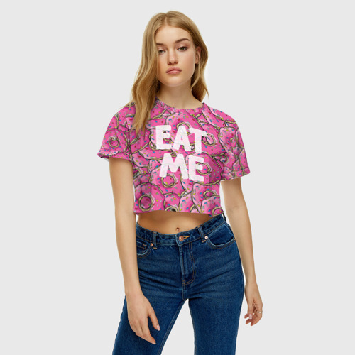 Женская футболка Crop-top 3D Eat me, цвет 3D печать - фото 3