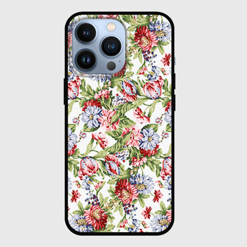 Чехол для iPhone 13 Pro с принтом Цветы, вид спереди #2