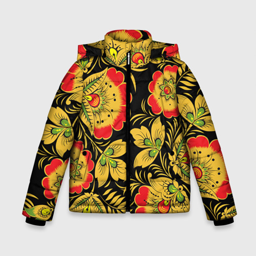 Зимняя куртка для мальчиков 3D с принтом Хохлома, вид спереди #2