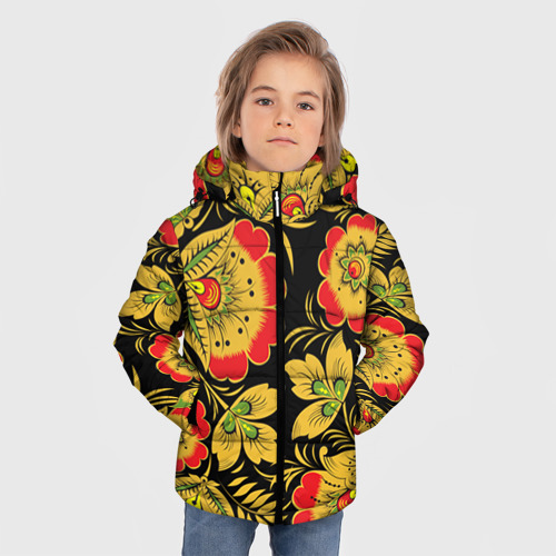Зимняя куртка для мальчиков 3D с принтом Хохлома, фото на моделе #1