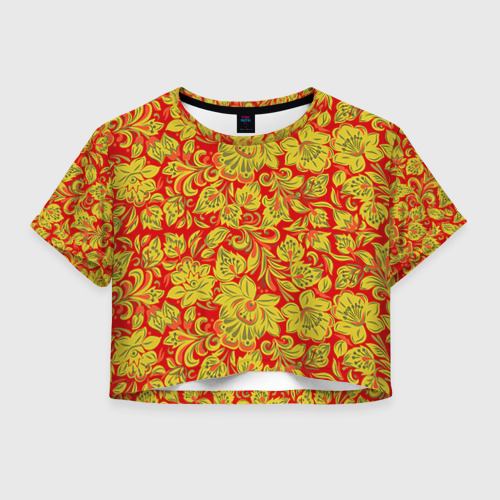 Женская футболка Crop-top 3D Хохлома, цвет 3D печать