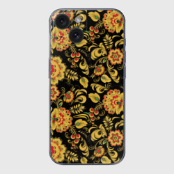 Чехол для iPhone 15 силиконовый с защитой камеры Хохлома