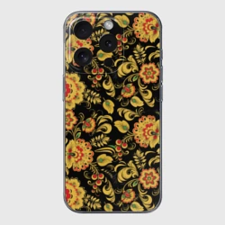 Чехол для iPhone 15 Pro силиконовый с защитой камеры Хохлома