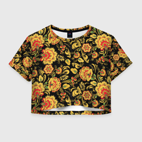 Женская футболка Crop-top 3D Хохлома Фото 01 Женская футболка Crop-top 3D Хохлома Фото 01
