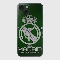 Чехол для iPhone 15 силиконовый с защитой камеры Real Madrid