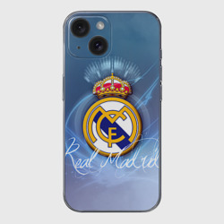 Чехол для iPhone 15 силиконовый с защитой камеры Real Madrid
