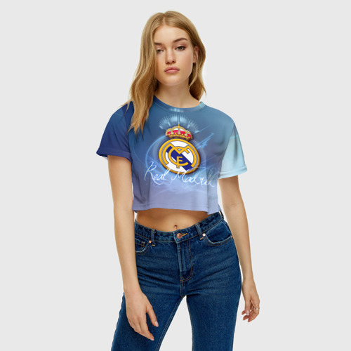 Женская футболка Crop-top 3D Real Madrid, цвет 3D печать - фото 3