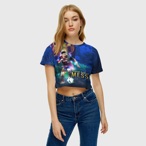 Женская футболка Crop-top 3D Messi, цвет 3D печать - фото 4