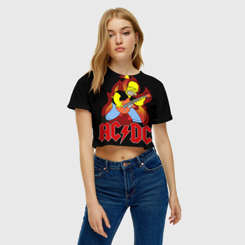 Женская футболка Crop-top 3D AC/DC, цвет 3D печать - фото 3