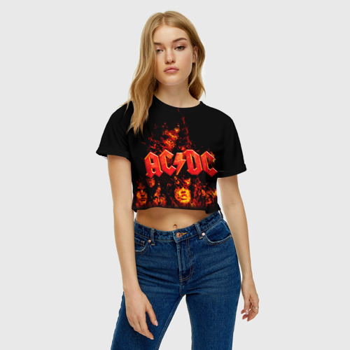 Женская футболка Crop-top 3D AC/DC, цвет 3D печать - фото 3