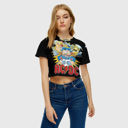 Женская футболка Crop-top 3D AC/DC, цвет 3D печать - фото 3