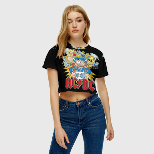 Женская футболка Crop-top 3D AC/DC, цвет 3D печать - фото 4