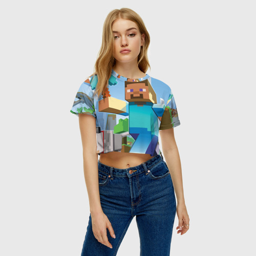 Женская футболка Crop-top 3D Майнкрафт, цвет 3D печать - фото 3