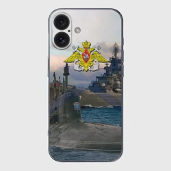 Чехол для iPhone 16 силиконовый с защитой камеры ВМФ