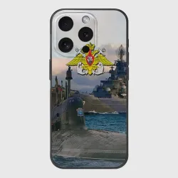 Чехол для iPhone 15 Pro силиконовый с защитой камеры ВМФ